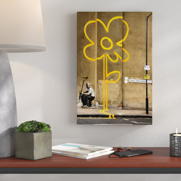Wrought Studio Yellow Lines Flower Painter by Banksy Wrapped Canvas